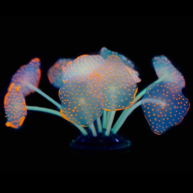 Uniclife Silicone Coral Plant Decorations Glowing Artificial Ornament for Fish Tank Aquarium, Orange, Ball Shape Glow Fish Tank Decorations for Betta Fish - Image 1